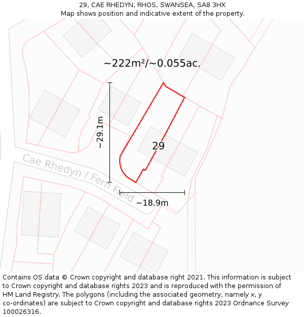 29, CAE RHEDYN, RHOS, SWANSEA, SA8 3HX: Plot and title map