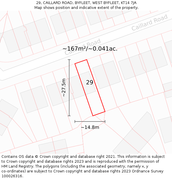 29, CAILLARD ROAD, BYFLEET, WEST BYFLEET, KT14 7JA: Plot and title map