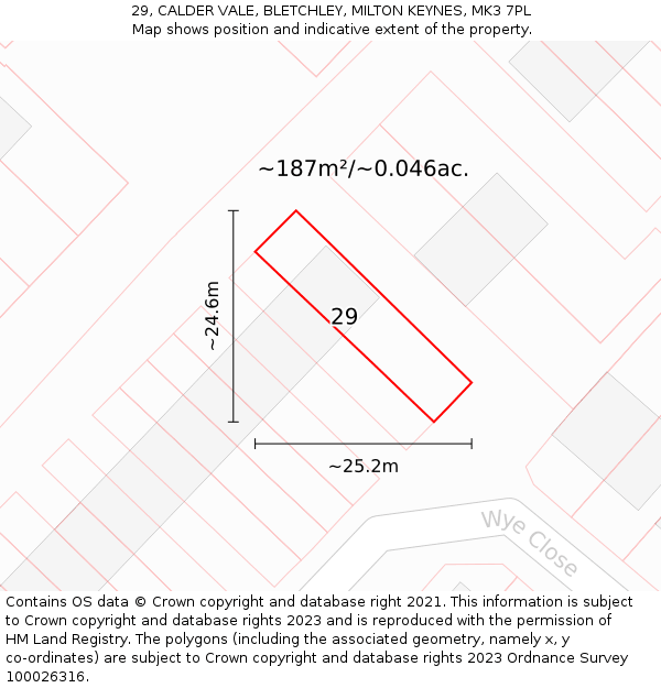 29, CALDER VALE, BLETCHLEY, MILTON KEYNES, MK3 7PL: Plot and title map