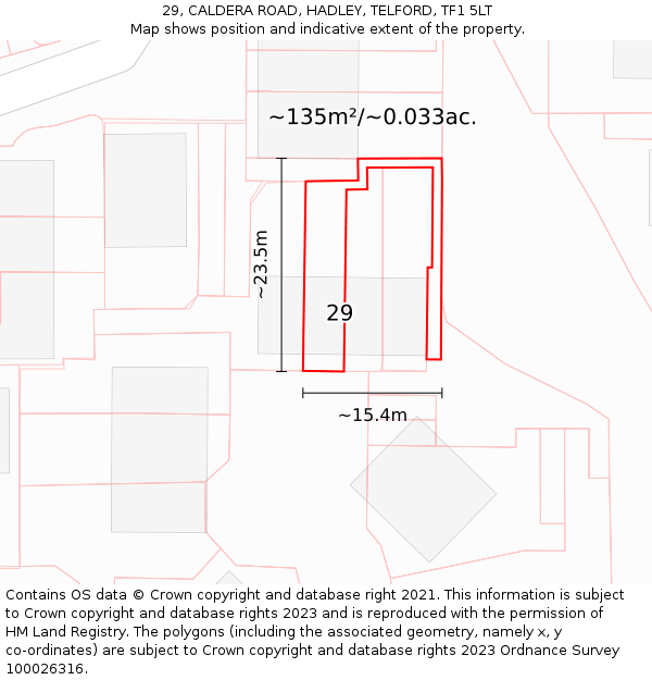 29, CALDERA ROAD, HADLEY, TELFORD, TF1 5LT: Plot and title map