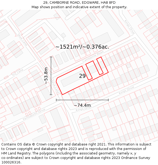 29, CAMBORNE ROAD, EDGWARE, HA8 8FD: Plot and title map