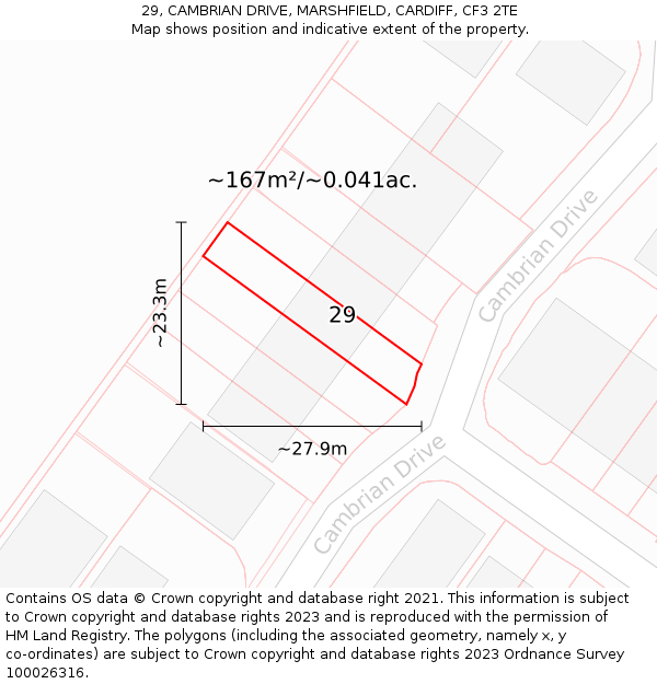 29, CAMBRIAN DRIVE, MARSHFIELD, CARDIFF, CF3 2TE: Plot and title map