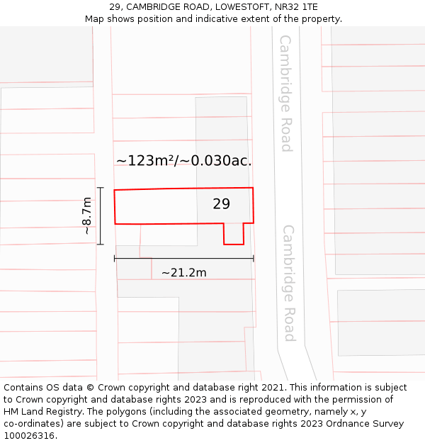29, CAMBRIDGE ROAD, LOWESTOFT, NR32 1TE: Plot and title map