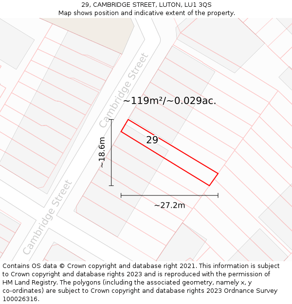 29, CAMBRIDGE STREET, LUTON, LU1 3QS: Plot and title map