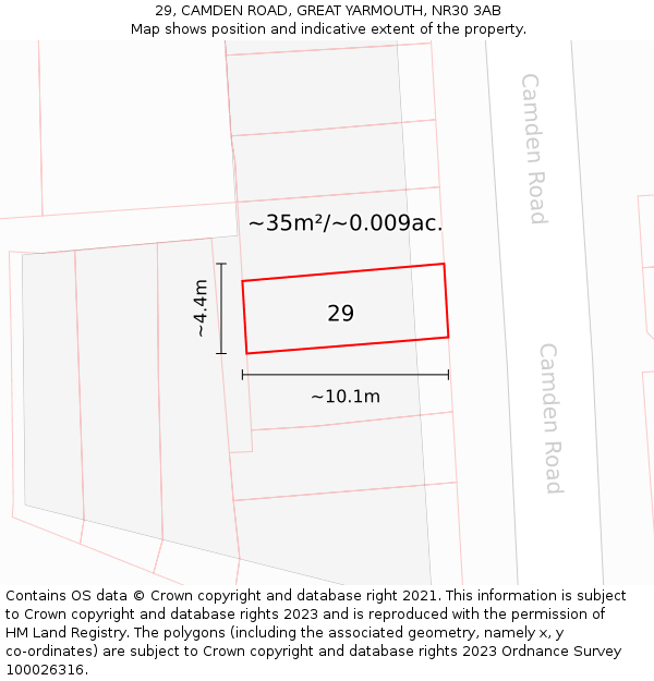 29, CAMDEN ROAD, GREAT YARMOUTH, NR30 3AB: Plot and title map
