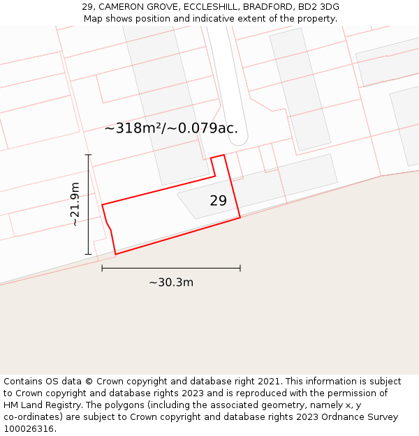 29, CAMERON GROVE, ECCLESHILL, BRADFORD, BD2 3DG: Plot and title map