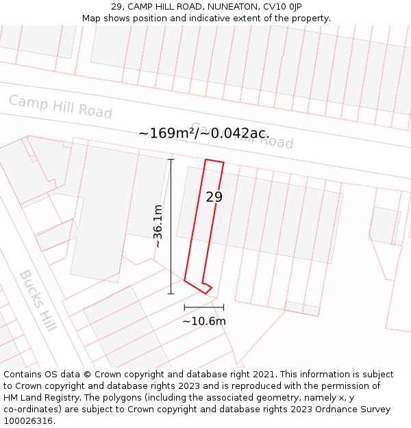 29, CAMP HILL ROAD, NUNEATON, CV10 0JP: Plot and title map