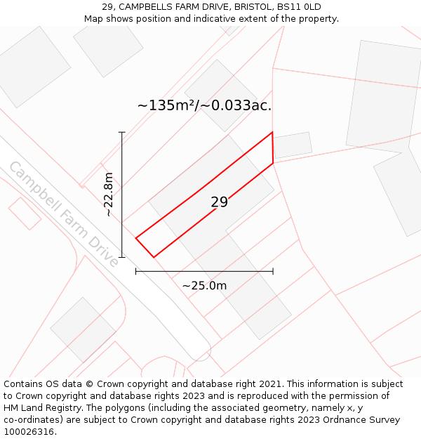 29, CAMPBELLS FARM DRIVE, BRISTOL, BS11 0LD: Plot and title map