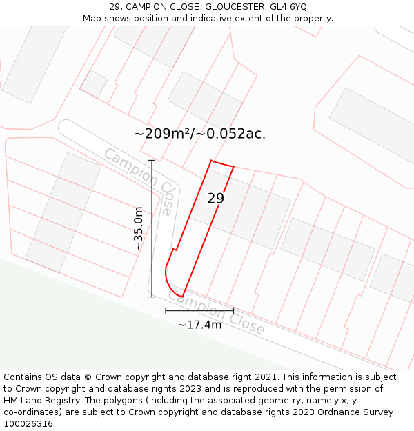 29, CAMPION CLOSE, GLOUCESTER, GL4 6YQ: Plot and title map