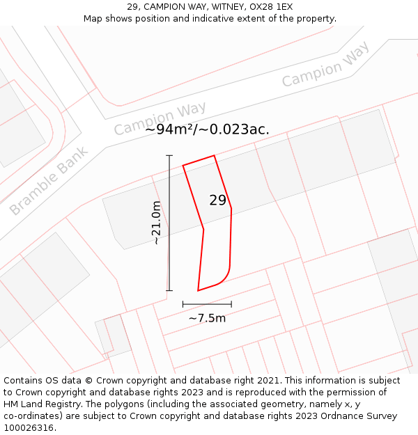 29, CAMPION WAY, WITNEY, OX28 1EX: Plot and title map