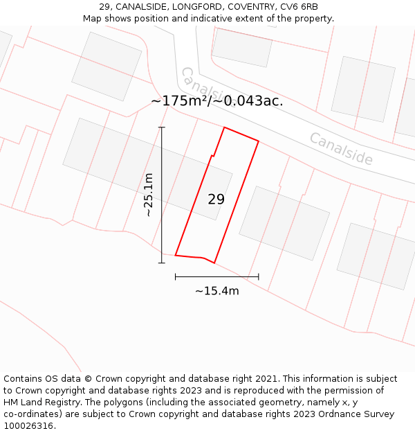 29, CANALSIDE, LONGFORD, COVENTRY, CV6 6RB: Plot and title map