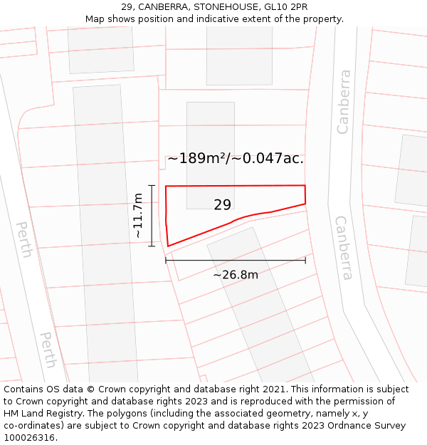 29, CANBERRA, STONEHOUSE, GL10 2PR: Plot and title map