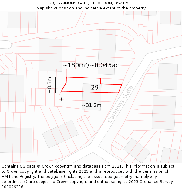 29, CANNONS GATE, CLEVEDON, BS21 5HL: Plot and title map