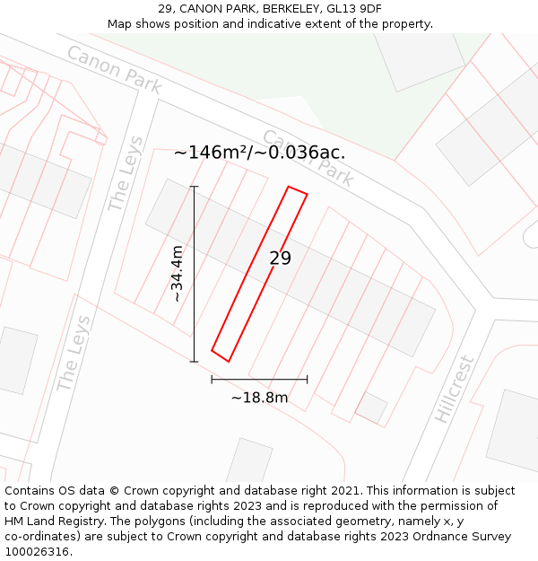 29, CANON PARK, BERKELEY, GL13 9DF: Plot and title map