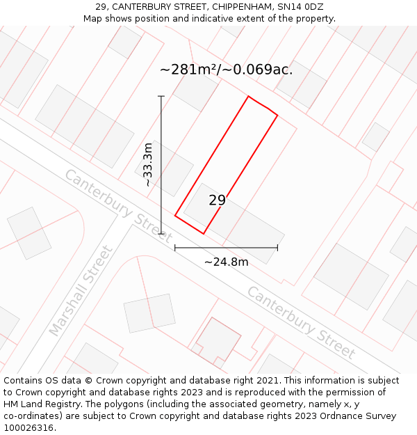 29, CANTERBURY STREET, CHIPPENHAM, SN14 0DZ: Plot and title map