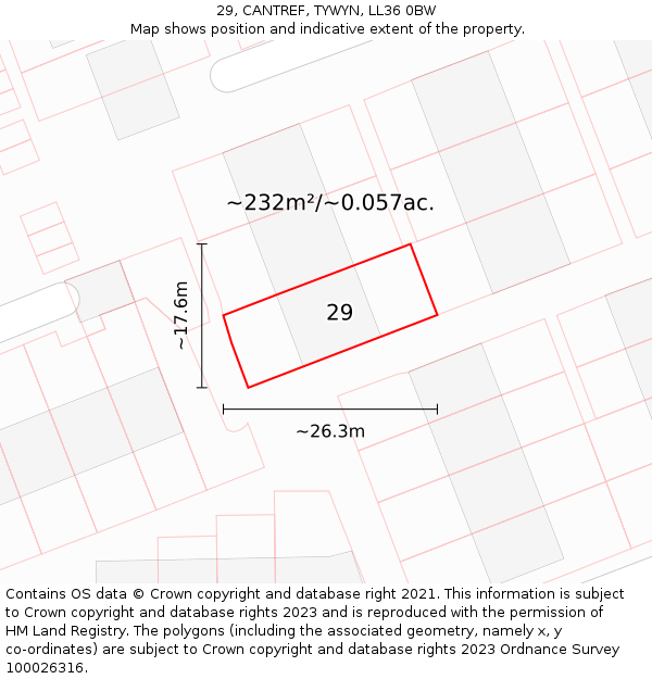 29, CANTREF, TYWYN, LL36 0BW: Plot and title map