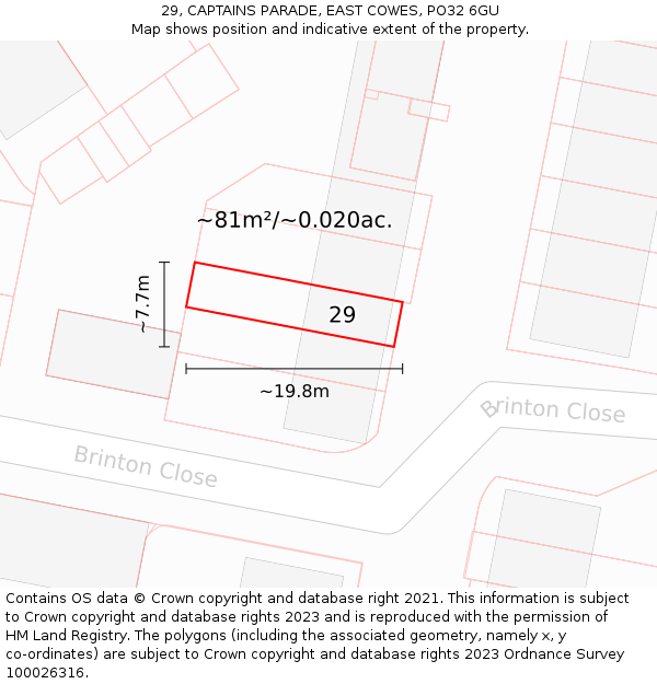 29, CAPTAINS PARADE, EAST COWES, PO32 6GU: Plot and title map