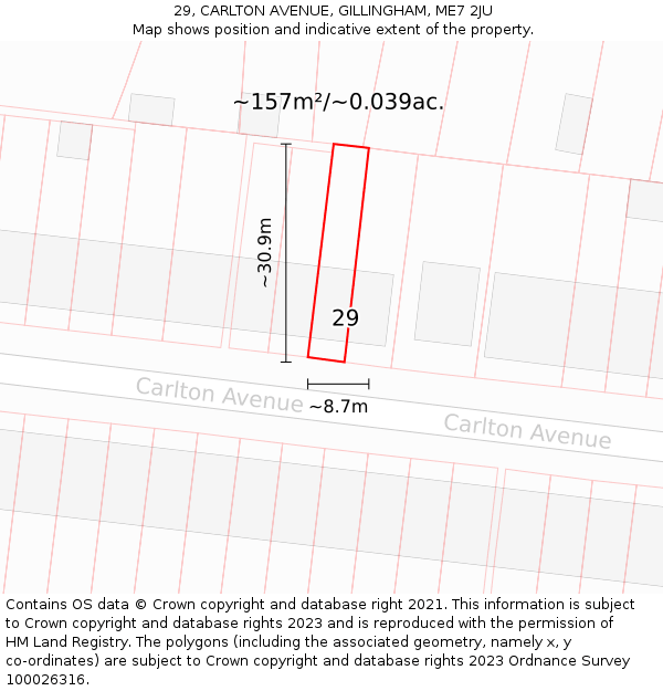 29, CARLTON AVENUE, GILLINGHAM, ME7 2JU: Plot and title map