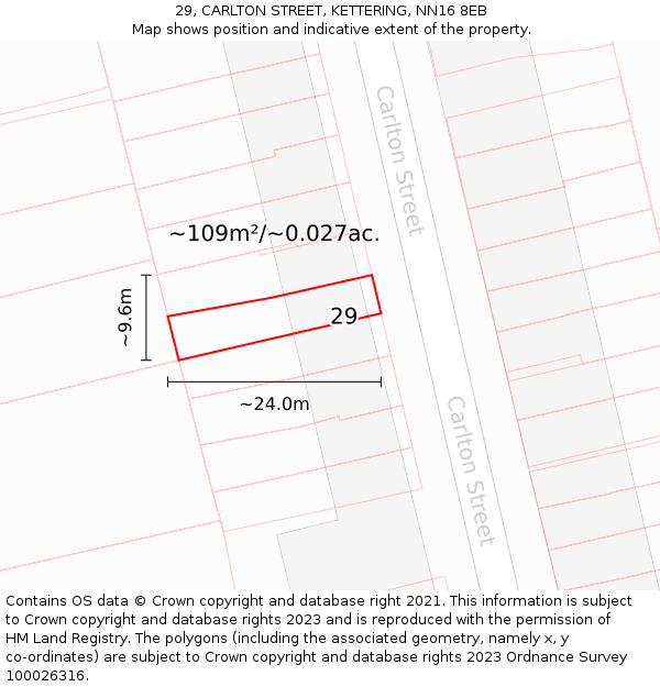 29, CARLTON STREET, KETTERING, NN16 8EB: Plot and title map