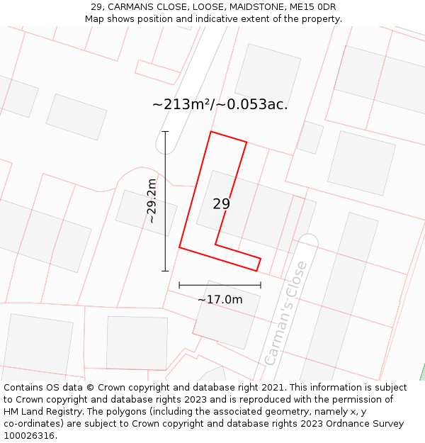 29, CARMANS CLOSE, LOOSE, MAIDSTONE, ME15 0DR: Plot and title map