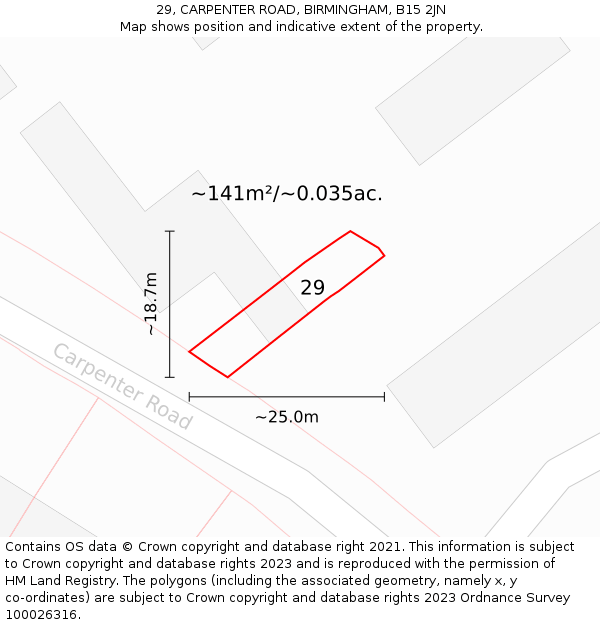29, CARPENTER ROAD, BIRMINGHAM, B15 2JN: Plot and title map