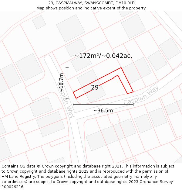 29, CASPIAN WAY, SWANSCOMBE, DA10 0LB: Plot and title map