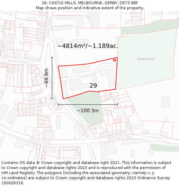 29, CASTLE MILLS, MELBOURNE, DERBY, DE73 8BF: Plot and title map