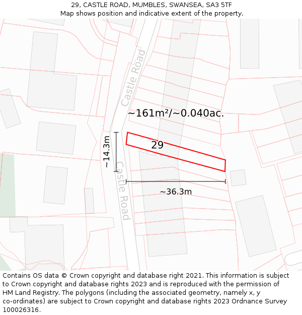 29, CASTLE ROAD, MUMBLES, SWANSEA, SA3 5TF: Plot and title map