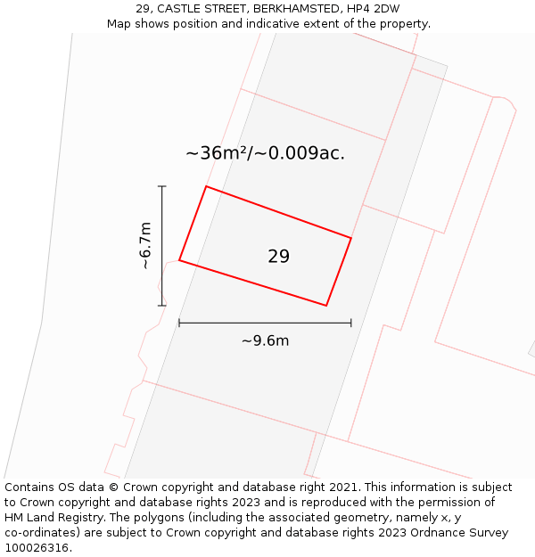 29, CASTLE STREET, BERKHAMSTED, HP4 2DW: Plot and title map