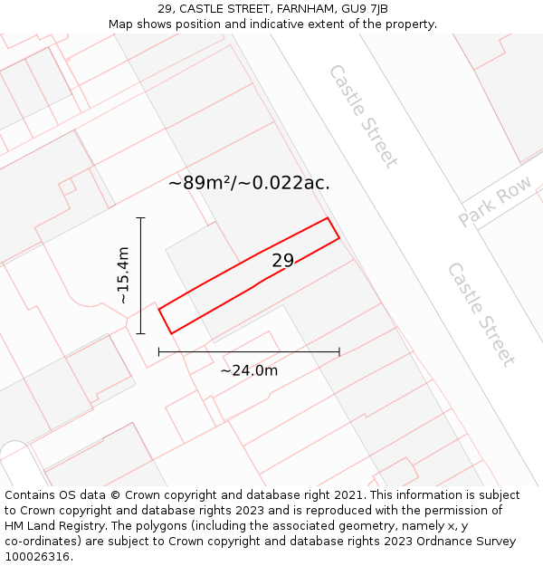 29, CASTLE STREET, FARNHAM, GU9 7JB: Plot and title map