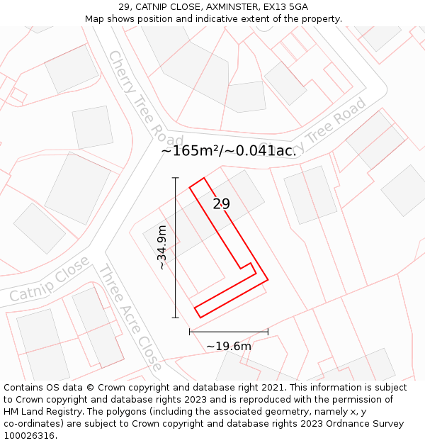 29, CATNIP CLOSE, AXMINSTER, EX13 5GA: Plot and title map