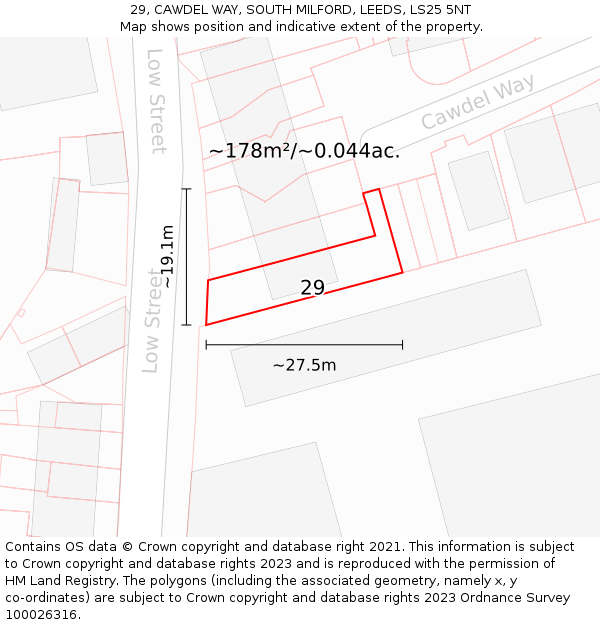 29, CAWDEL WAY, SOUTH MILFORD, LEEDS, LS25 5NT: Plot and title map