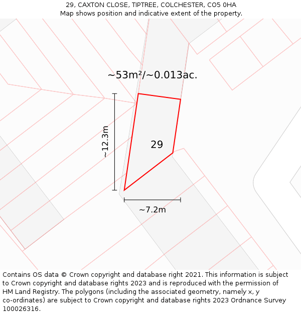 29, CAXTON CLOSE, TIPTREE, COLCHESTER, CO5 0HA: Plot and title map