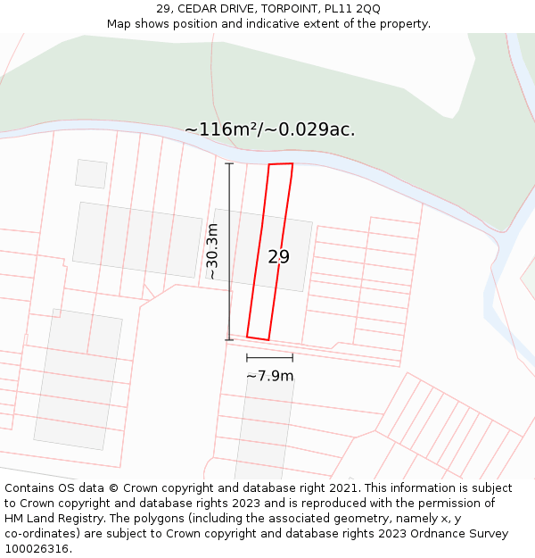 29, CEDAR DRIVE, TORPOINT, PL11 2QQ: Plot and title map