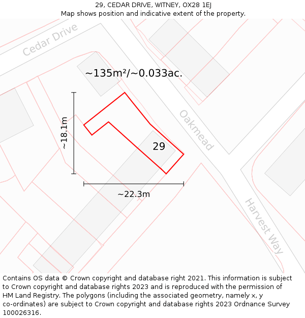 29, CEDAR DRIVE, WITNEY, OX28 1EJ: Plot and title map