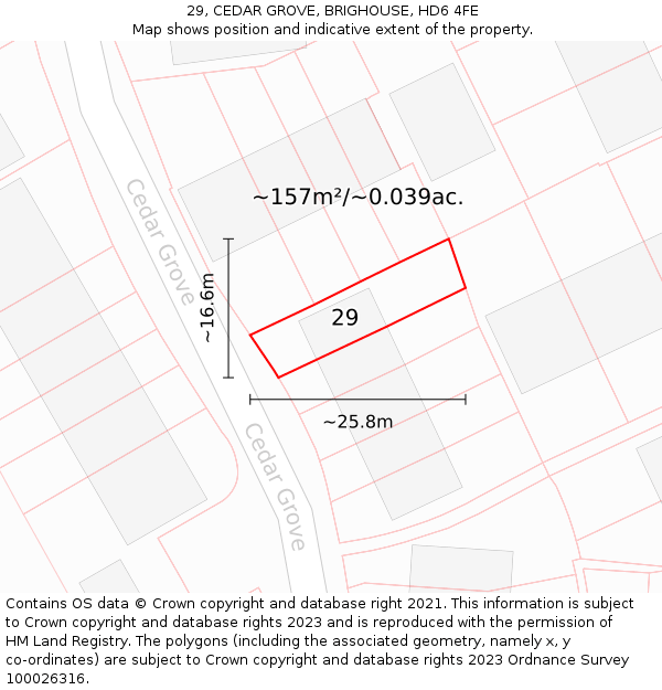 29, CEDAR GROVE, BRIGHOUSE, HD6 4FE: Plot and title map