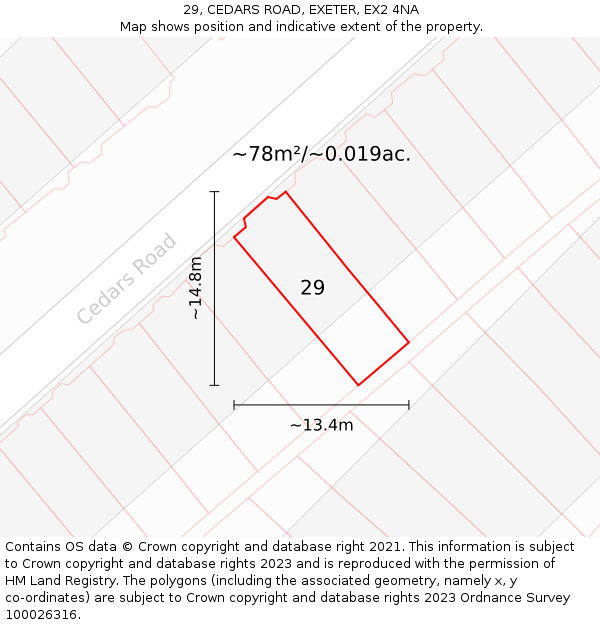 29, CEDARS ROAD, EXETER, EX2 4NA: Plot and title map