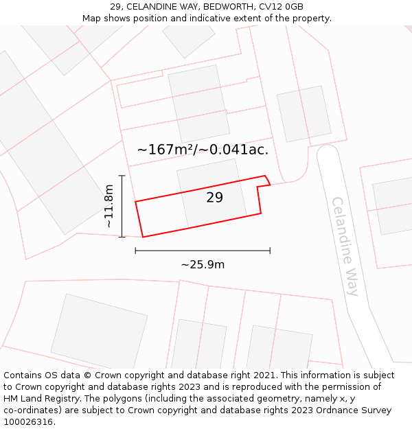 29, CELANDINE WAY, BEDWORTH, CV12 0GB: Plot and title map