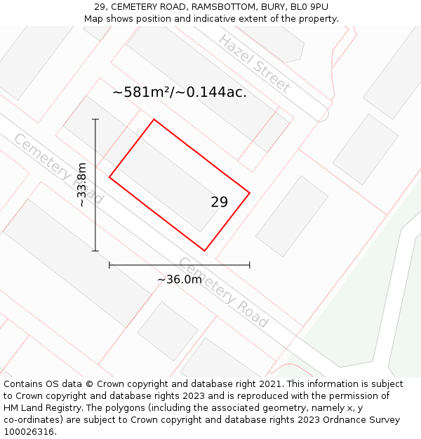 29, CEMETERY ROAD, RAMSBOTTOM, BURY, BL0 9PU: Plot and title map