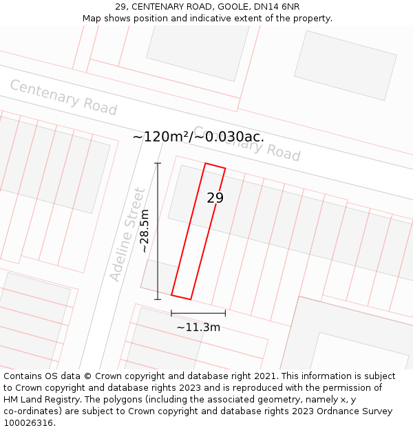 29, CENTENARY ROAD, GOOLE, DN14 6NR: Plot and title map