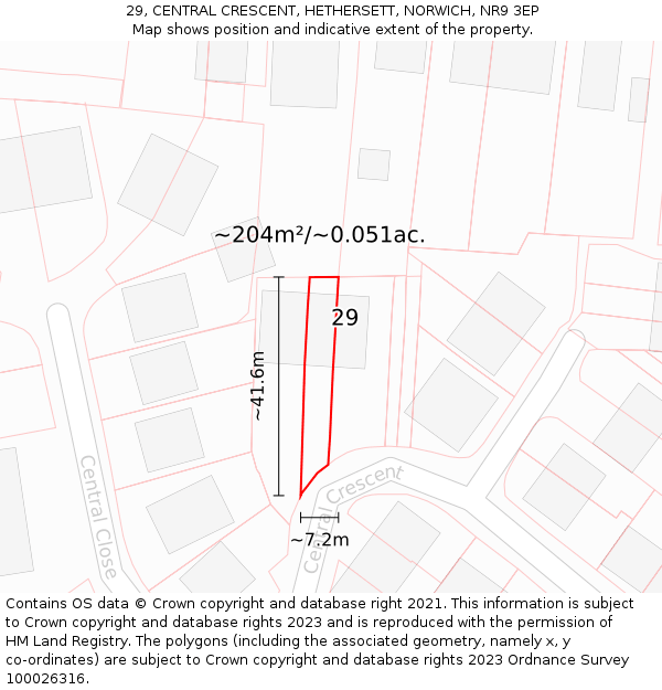 29, CENTRAL CRESCENT, HETHERSETT, NORWICH, NR9 3EP: Plot and title map