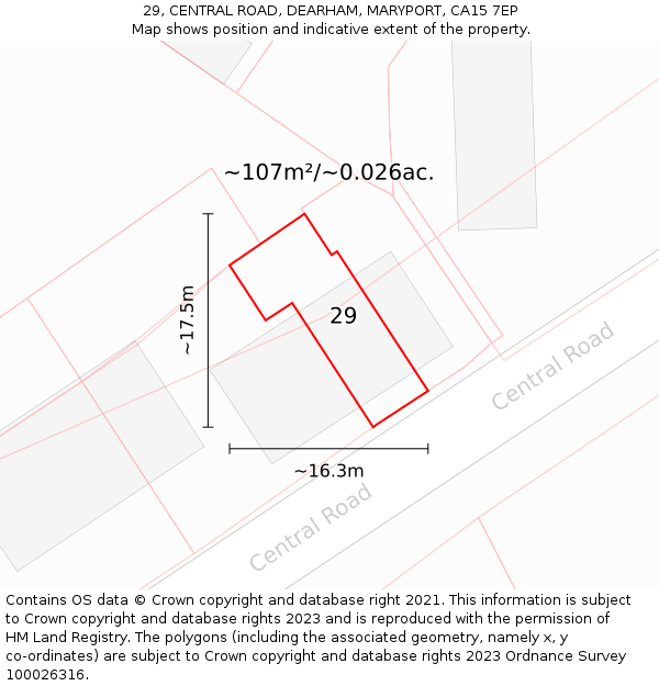 29, CENTRAL ROAD, DEARHAM, MARYPORT, CA15 7EP: Plot and title map