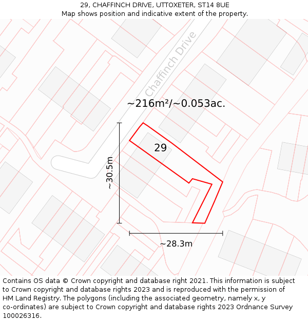 29, CHAFFINCH DRIVE, UTTOXETER, ST14 8UE: Plot and title map