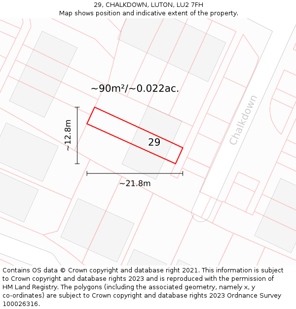 29, CHALKDOWN, LUTON, LU2 7FH: Plot and title map