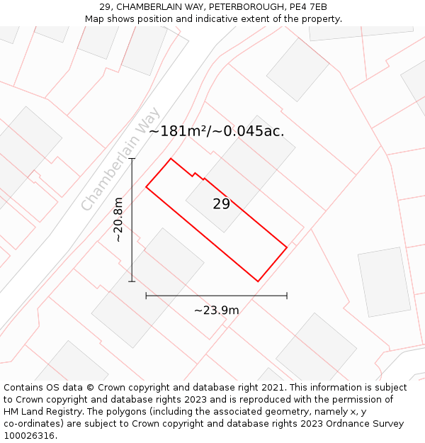 29, CHAMBERLAIN WAY, PETERBOROUGH, PE4 7EB: Plot and title map