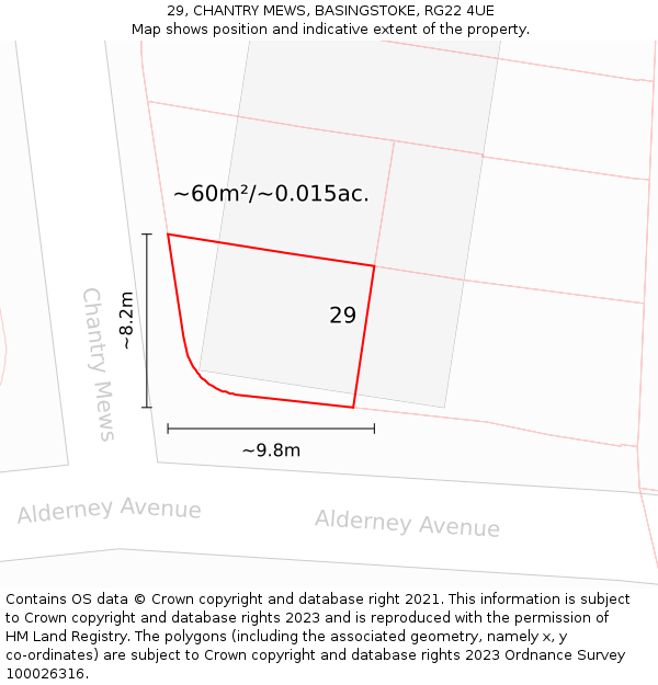 29, CHANTRY MEWS, BASINGSTOKE, RG22 4UE: Plot and title map