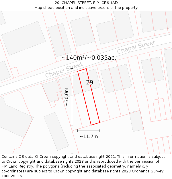 29, CHAPEL STREET, ELY, CB6 1AD: Plot and title map