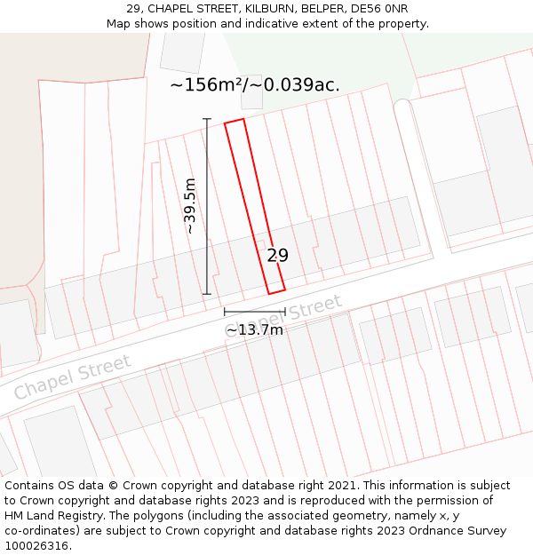 29, CHAPEL STREET, KILBURN, BELPER, DE56 0NR: Plot and title map