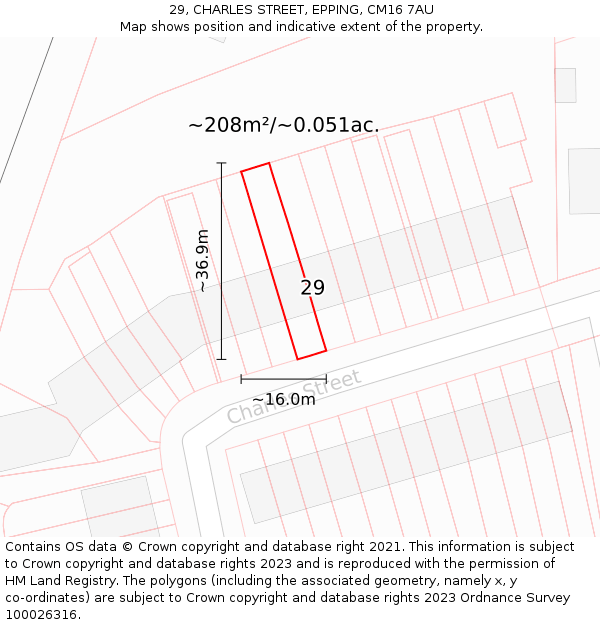 29, CHARLES STREET, EPPING, CM16 7AU: Plot and title map