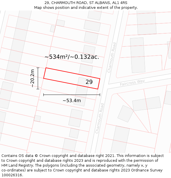 29, CHARMOUTH ROAD, ST ALBANS, AL1 4RS: Plot and title map